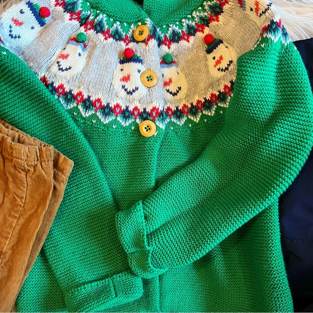 3 Mini Baby Boden Christmas Snowman Sweater Corduroy Pant Snow Bib Pants 3-4Y - Picture 2 of 15